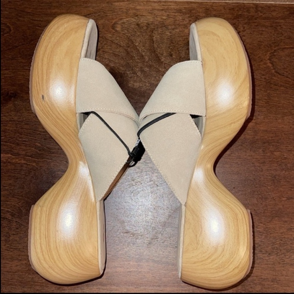 Zara Platform Tan Air Fit Cow Leather Upper Sandal Clogs Sz. 8 - Picture 11 of 15